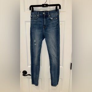7 For All Mankind Women's Distressed Blue Skinny Jeans